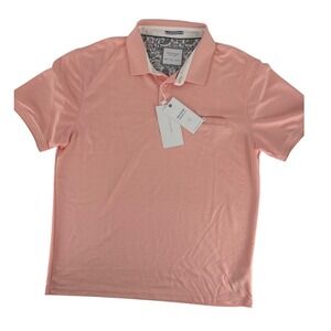 Cactus Man Ricky Singh Peach Pink Short Sleeve Polo Shirt Mens L Paisley Collar